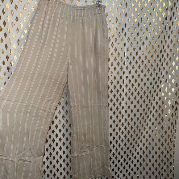 Boho chic beach pants nude flowy coverup linen style pool wide leg size L - Picture 1 of 5